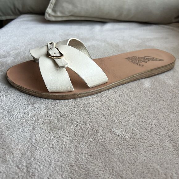 Ancient Greek Sandals Anna Cream Leather Flat Sandal Women EU 41 US 10 Casual - Picture 2 of 16
